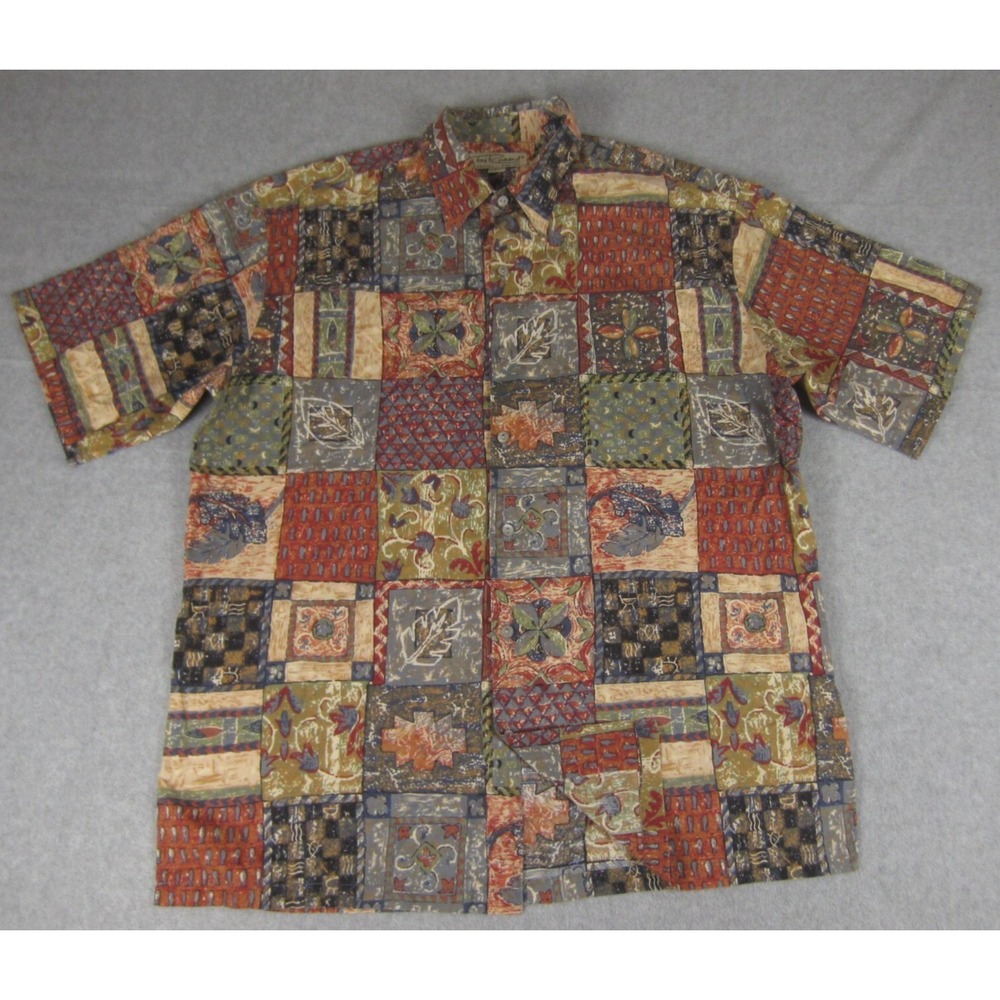 Tori Richard Shirt Mens L Cotton Lawn Aloha Hawaiian‎ Patchwork Mosaic Resort